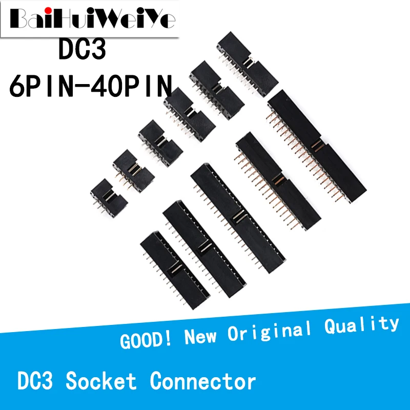 10PCS/LOT  DC3 6P 8P 10P 14P 16P 20P 30P 34P 40P 2.54mm Socket Header Connector ISP Male Double-spaced Straight Needle Curved