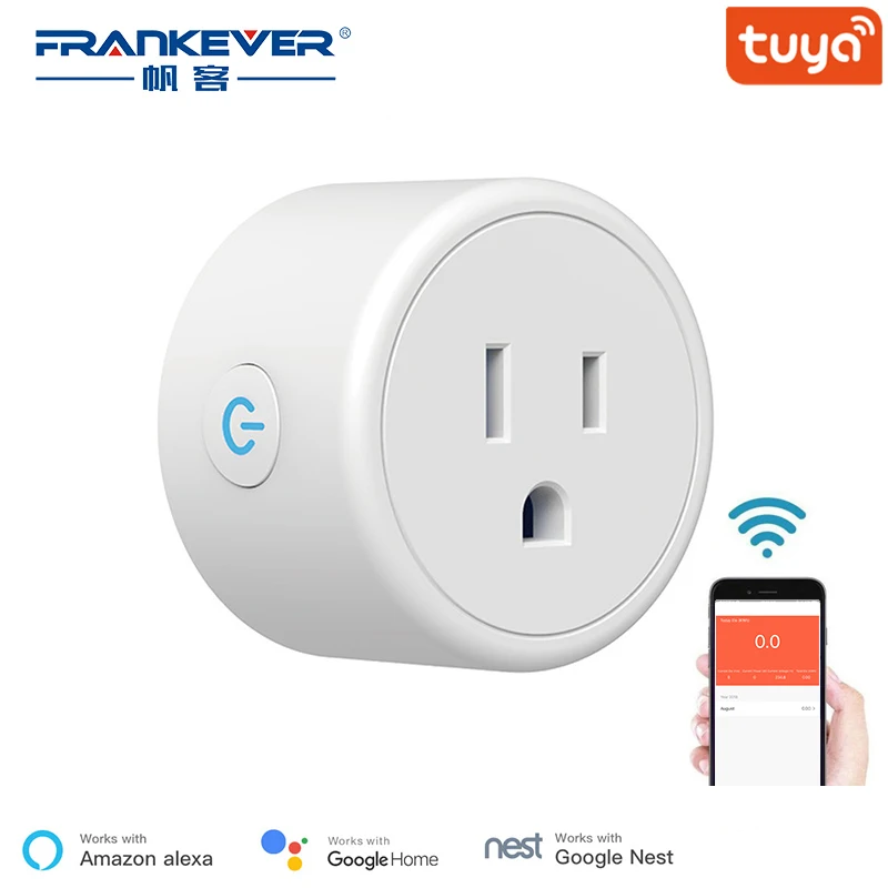 FrankEver Mini US Wifi Smart Plug Surge Protector 110-230V Voice Control Timer Smart Socket Work with Alexa Google Home Tuya