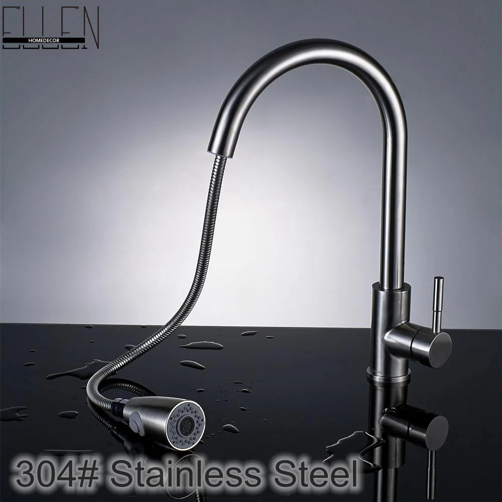 

Vidric Pull Out Kitchen Faucet Stainless Steel Brush Nickel Finished Hot and Cold Water Crane Mixer Pull Down Kitchen Faucets EL