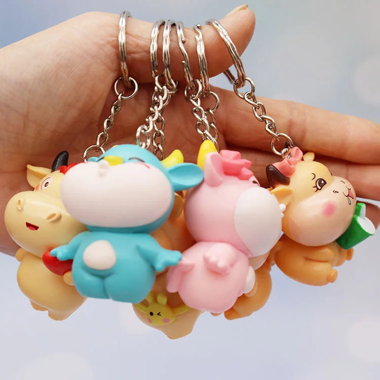 Cattle Cartoon Cow Doll keychains Calf Figure Bag Pendant Car Key Chain Keyring 6 Styles Mix 24pcs/lot wholesale