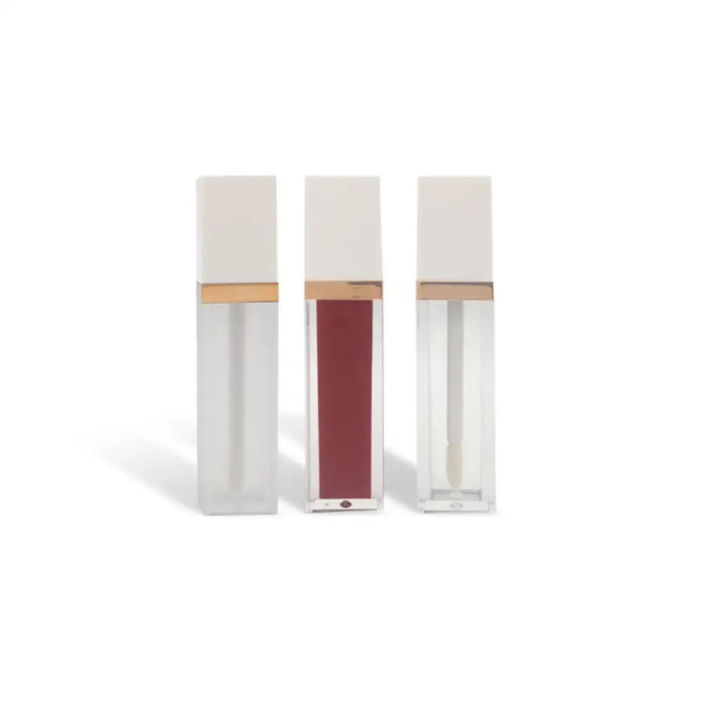 7ml Square Makeup Liquid Empty Lipstick Lip Gloss Tubes White Black Cap Transparent Frosted Cosmetic Packaging Container