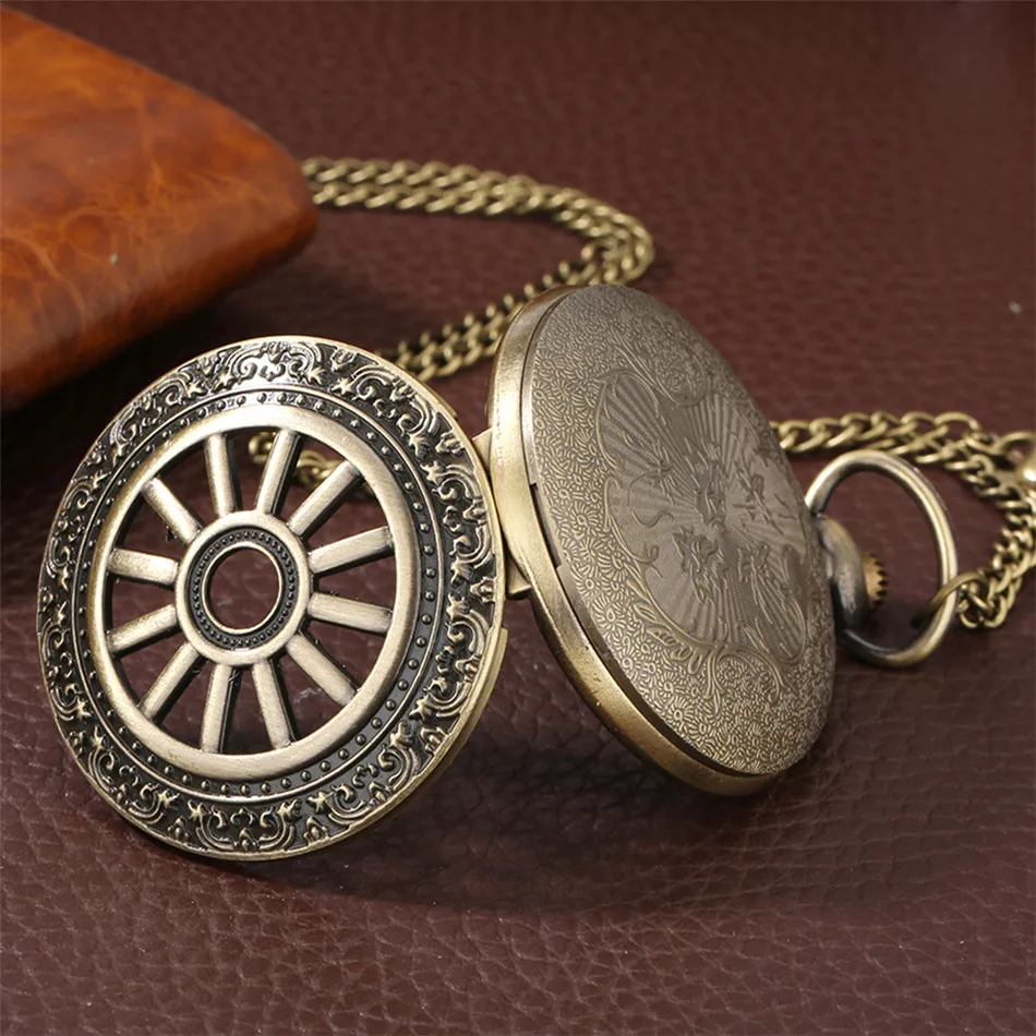 Bronze Hollow Display Exquisite Pendant Pocket Watch Retro Necklace Clock Gifts Men Women