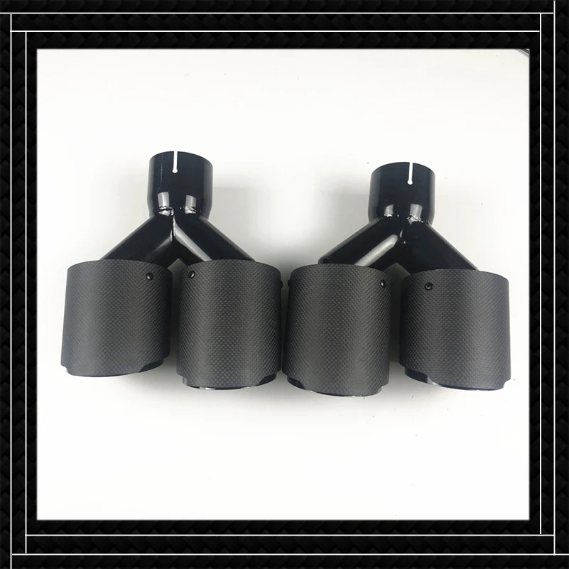 1 Pair Matte+Glossy Black Exhaust Pipe Muffler Tip Tailpipe Carbon Fiber Stainless Steel Nozzles Car Accessories