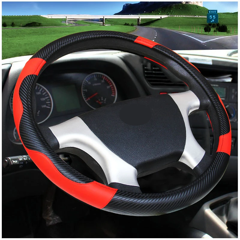 Car Steering Wheel Cover Bus Truck For 36 38 40 42 45 47 50 CM Out Diameters Blue Red Microfiber Leather Steering-wheel Wrap