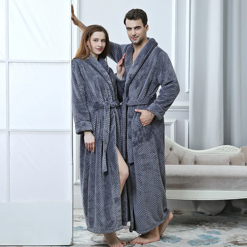 Customize Nama Date Women Men Warm Dobby Coral Fleece Bathrobe Winter Thick Flannel Thermal Kimono Dressing Gown Bride Peignoir