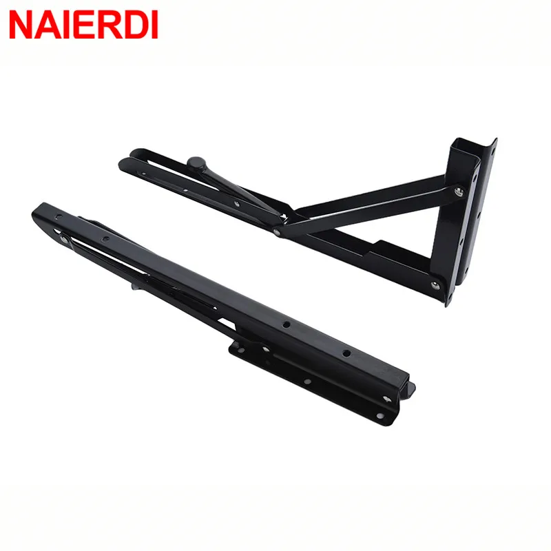 NAIERDI 2PCS 8-20inch Stainless Steel Folding Angle Bracket White Black Iron Triangle Wall Mount Bracket For Shelf Bench Table