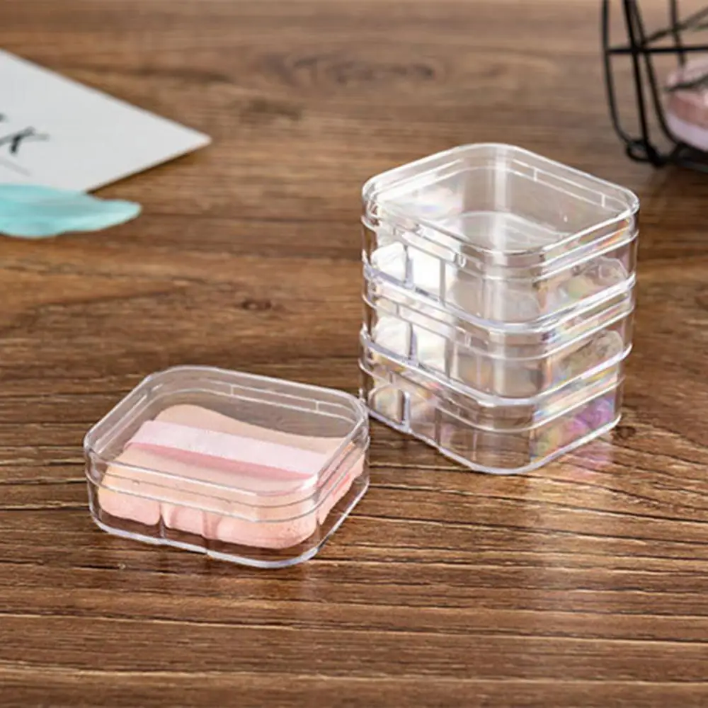 Portable Clear Storage Box Necklace Ring Organizer Rectangle Powder Puff Holder Women Jewelry Display Travel Case Home Storage