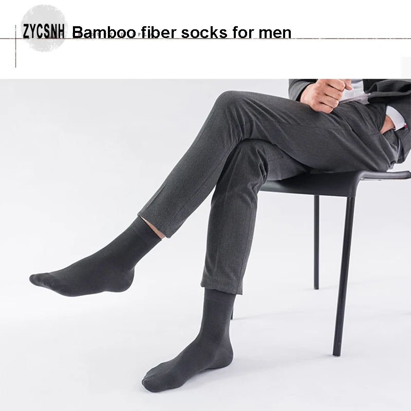 Calcetines largos de fibra de bambú para hombre, medias transpirables de vestir, informales, de negocios, para regalo, lote de 10 Size39-45