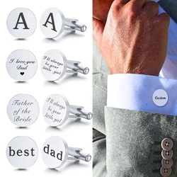 Stainless Steel Men's Cufflinks Custom Wedding Date Shirt Cuff Button Round Clip Llink Best Man Dad Husbands Gifts