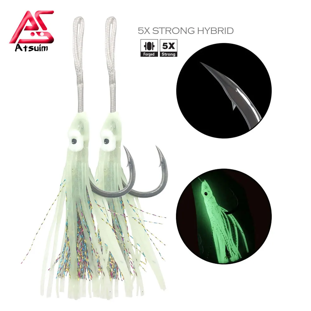 AS Stainless BKK Glow Squid Skirts Jigs Hooks Slow Fast Jigging Carbon Hooks Falling Saltwater Fishing Accessories Hooks