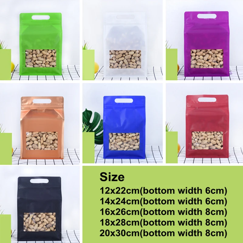 StoBag 50pcs Food Packaging Ziplock Bags Sealed Stand Up Frosted with Handle Window for Candy Nuts Snack Storage Pouch Portable