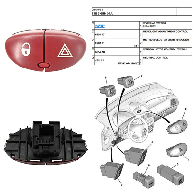 Interruptor intermitente de advertencia de peligro, botón de interruptor de luz para Peugeot 206 207 Citroen C2 6554L0 96403778JK, accesorios nuevos