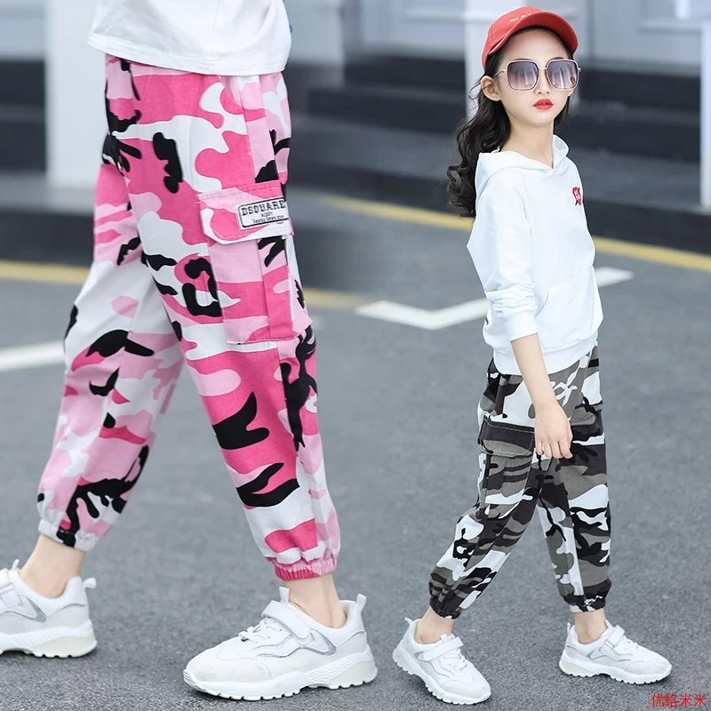 Spring Fall Girls Overalls Pants Clothes Children's Fashion Military Uniform Sport Trousers All-Match Kids Camouflage Pants X514