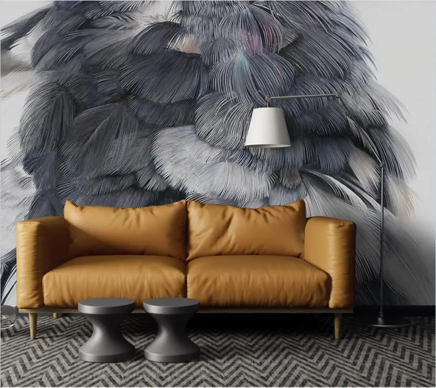 

wellyu Custom Mural American Simple Fashion Color Hand-painted Feather Texture Art Living Room Bedroom Background Wallpaper