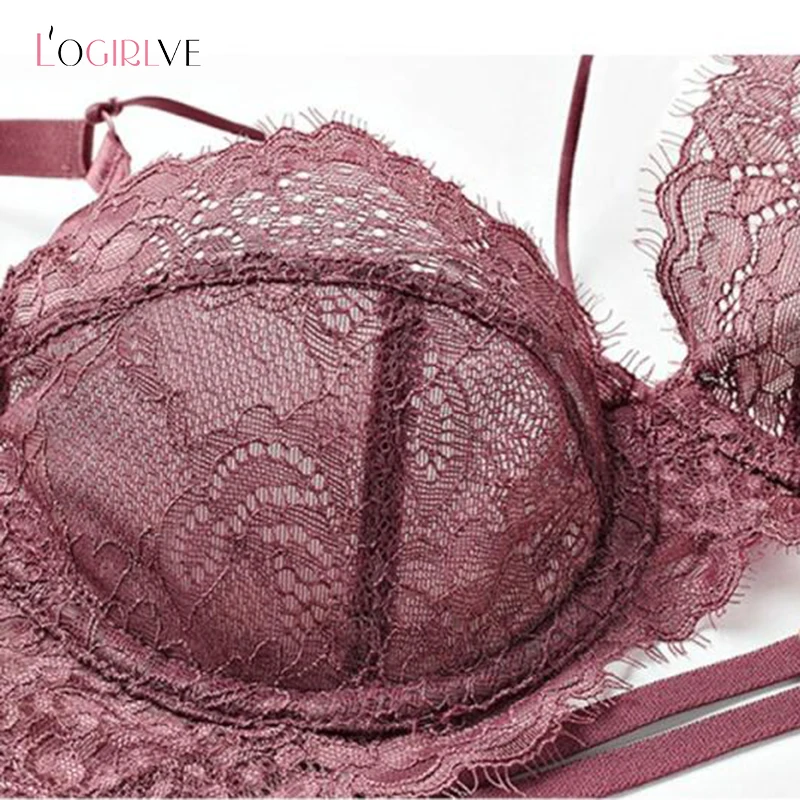 Logirlve Sexy Classic Bandage Bra Set Lingerie Push Up Brassiere Transparent Panties For Women underwear Lace Underwear Set