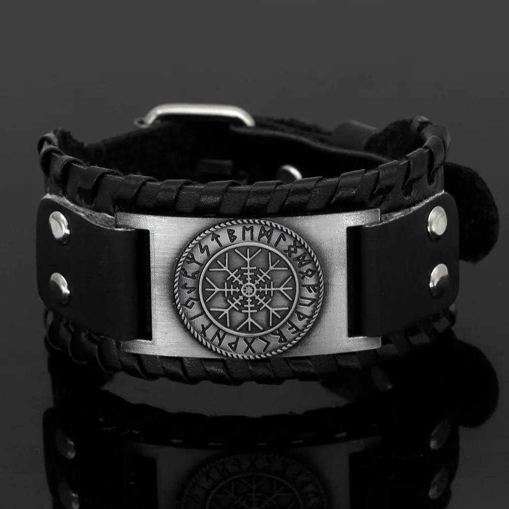 Viking snowflake Bracelet men's jewelry Nordic Viking Vegvisir Compass Bangles Nordic Runes Leather Bracelet