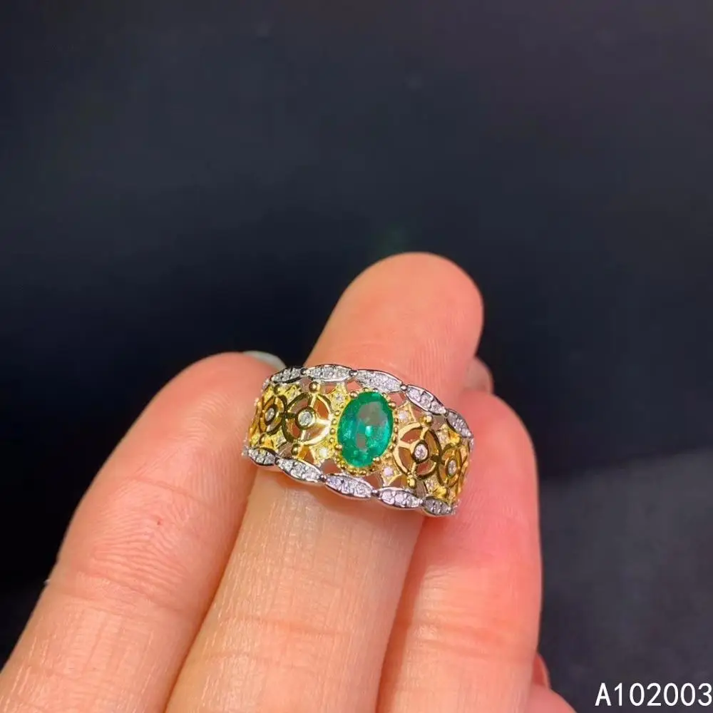 

KJJEAXCMY fine jewelry 925 sterling silver inlaid natural gemstone Emerald Female girl Miss woman ring luxury