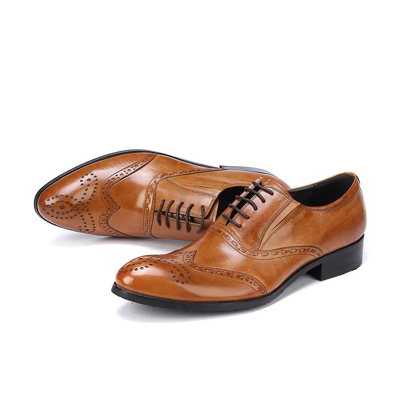 Trendy Mens Oxfords Business Dress Shoes Fashion Carving Genuine Leather Wedding Men Shoes High Grade Office Daily Work Shoes