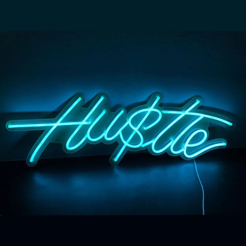 Hustle LED Neon Sign Lamp for Room Wall, Bedroom Decor, Hanging USB Night Lighting, Silicone Flexible Art Decoration