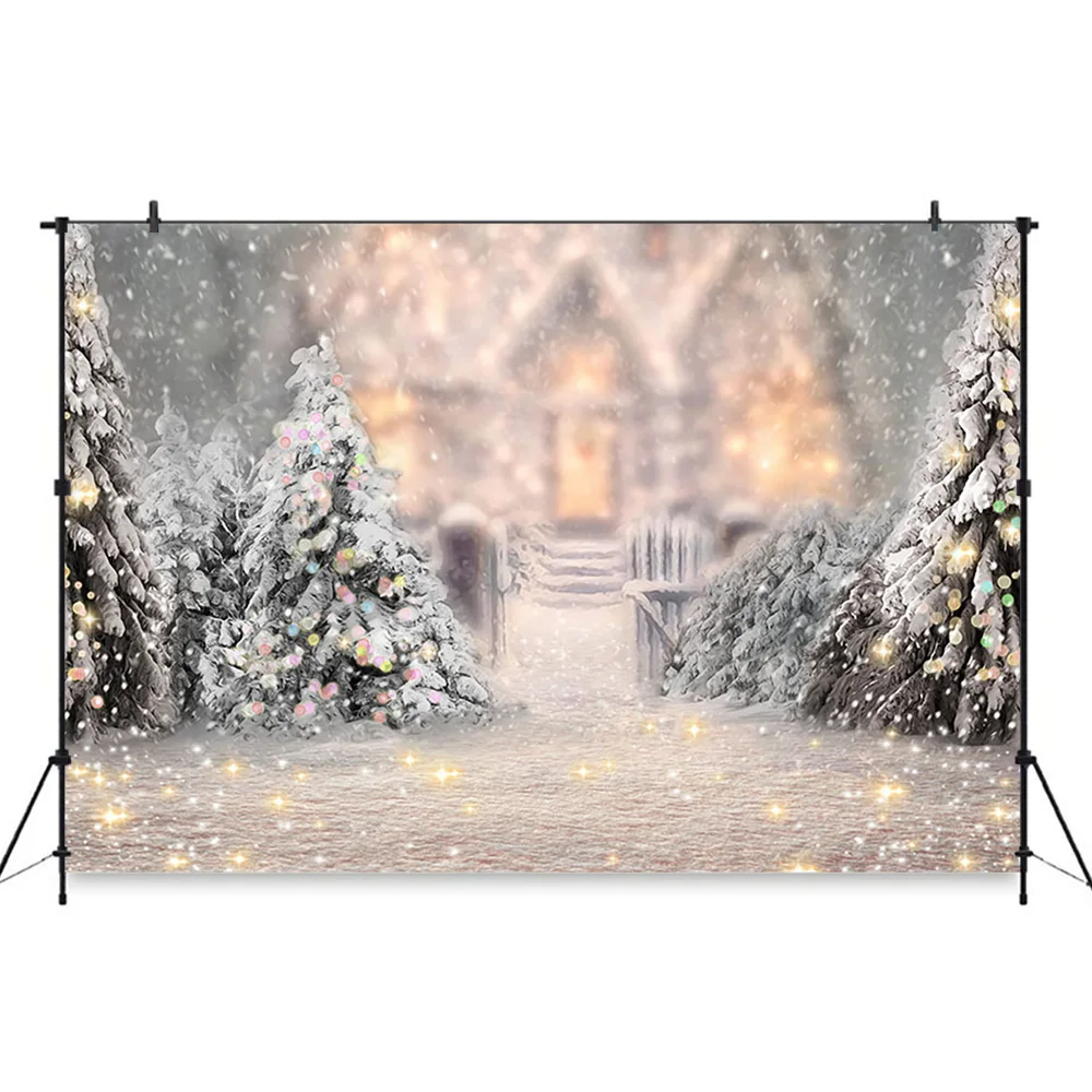 Christmas Family Party Backdrops Winter Snow Tree Santa Wood Floor Kid Backgrounds Fireplace Gift Photocall For Photo Studio