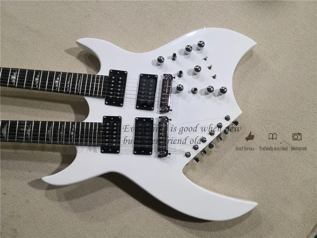 Presell custom double neck white electric guitar,6 strings guitar 12 strings guitar,tremolo bridge,chrome hardware