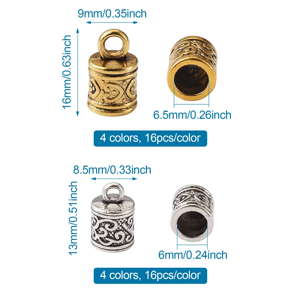 128pcs/box Tibetan Style Alloy Cord Ends Tassel Leather Cord End Crimp Caps Beads For Jewelry Making DIY Bracelet Necklace