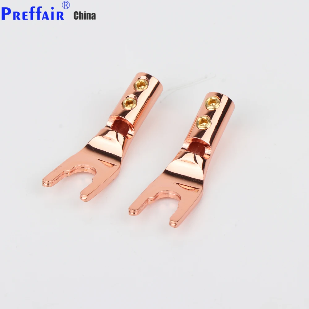 High quality OEM Pure Red Copper Spade Plug Screw Locking Spade Fork Banana Plug Y Plug