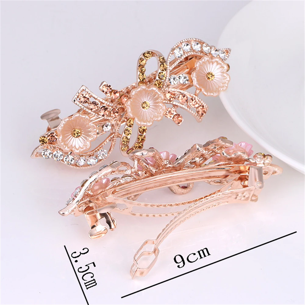 Women Fashion Pearl Rhinestone Horsetail Hairpin Ladies Luxury Spring Clip Jewelry Crystal Hair Clip Exquisite Hair Accessories