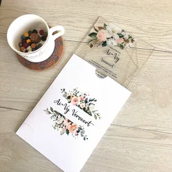 All Designs Pocket Envelop Invitation Card Wedding European Style Elegant Floral Laser Cut Marriage10pc Acrylic Invitation Card