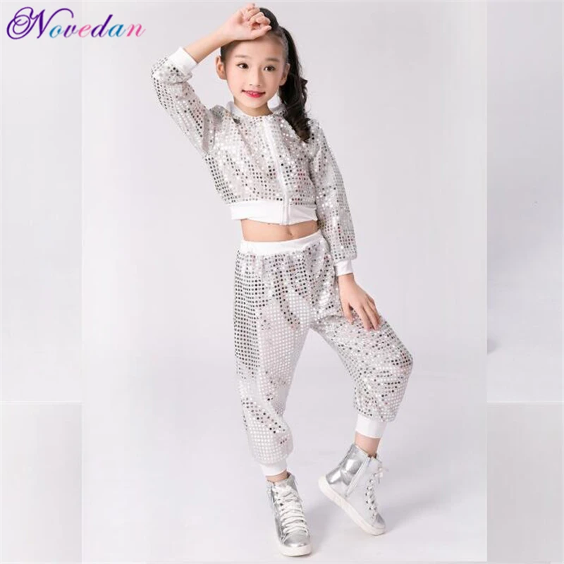 New Children Dance Costume Jazz Wear Women Girls Sequin Hip-hop Dance Jazz Kids Dance Competitions Performance Stage Clothing