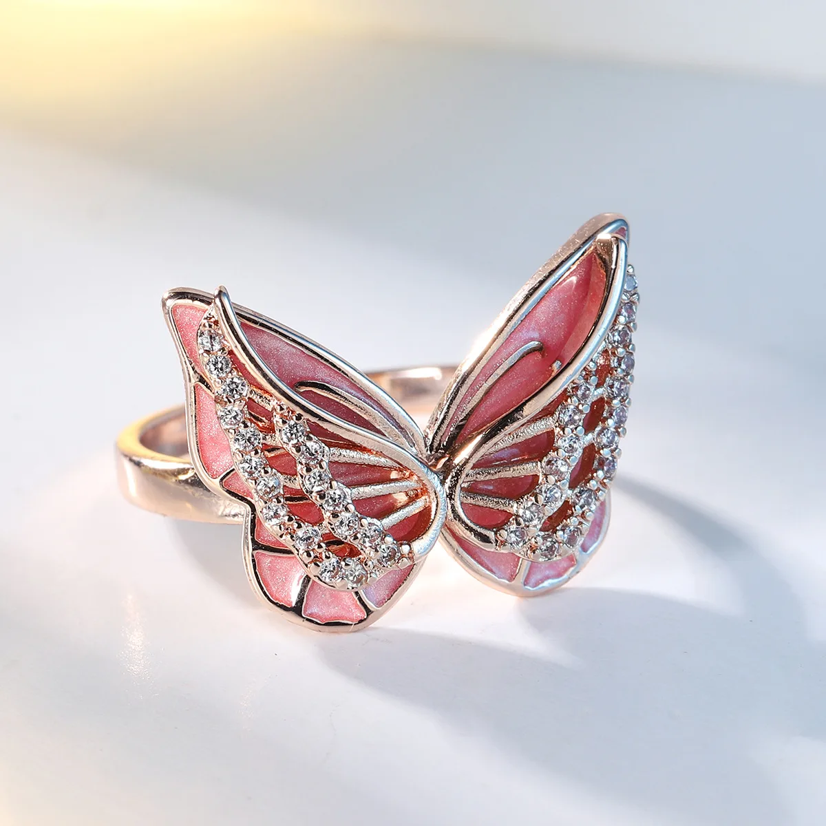 Rose Gold Flame Angel Wings Ring Micro Pave Zircon S925 Silver Rings for Women Fashion Party Ring Jewelry Bague Femme Gifts