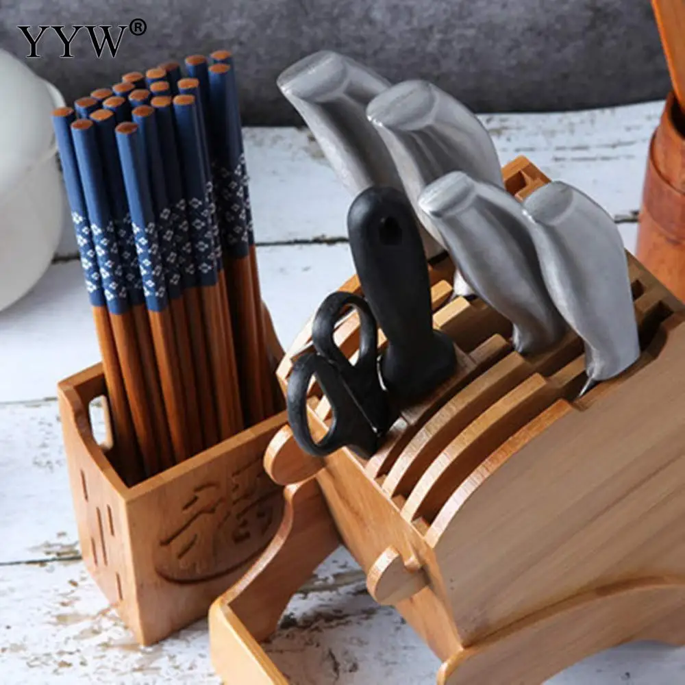 Bamboo Kitchen Knives Storage Rack Knife Holder Multifunctional Storage Rack Tool Holder Knife Block Stand Kitchen Accessories