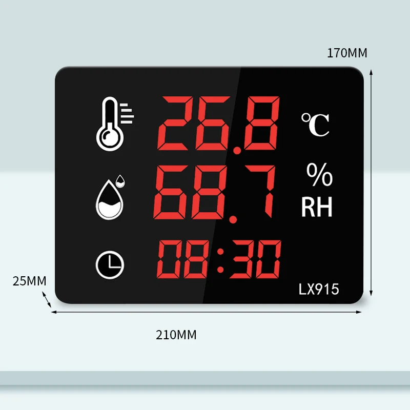 Digital Temperature and Humidity Thermometer Time Display Wall Mounted and Standing Dual Use LED Screen High Precision LX915