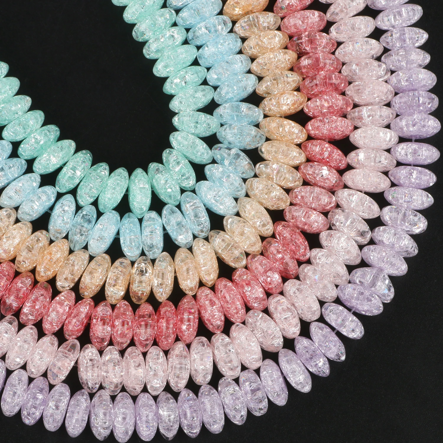 6/8/10mm Pink Blue Purple Snow Cracked Quartz Crystal Glass Beads Rondelle Loose Spacer Beads for Jewelry Making DIY Bracelet