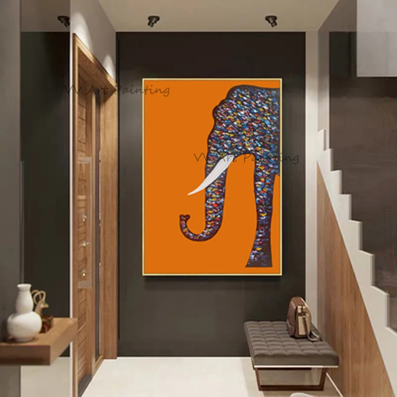 

The Color Oil Painting Handmade Animal Paintings on Canvas Creative Colors Painting Elephant Painting Frameless for Children