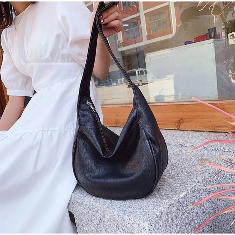 Women Fashion Casual Hobo Bags  Large Capacity Shoulder Crossbody Bag Female  Wide Strap Handbag Brand Trending Underarm Purse