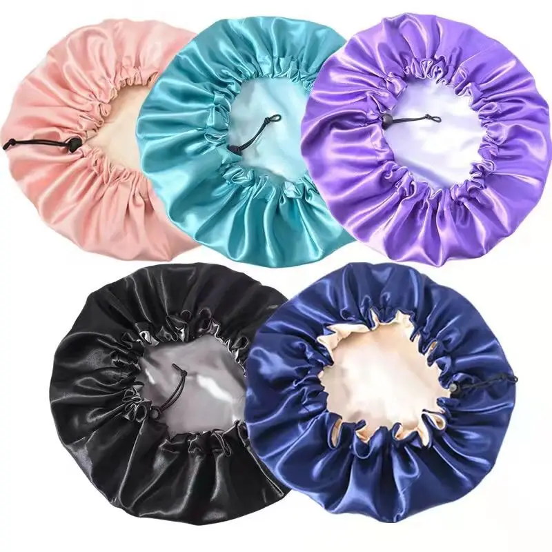 Newly Women's Satin Solid Sleeping Hat Night Hair Care Bonnet Nightcap For Women Men Unisex Cap