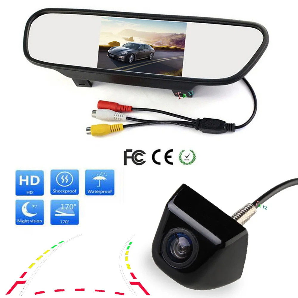 

Автомобильный монитор, ЖК-экран 5 дюймов, с универсальной динамической направляющей, реверсивной CCD-камерой для безопасности, резервной парковки