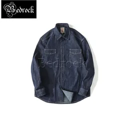 MBBCAR 8oz Cotton Wide Retro Double Pocket Long Sleeve Shirt Original Design Amekaji Classic Flap Denim Shirts For Men 9145