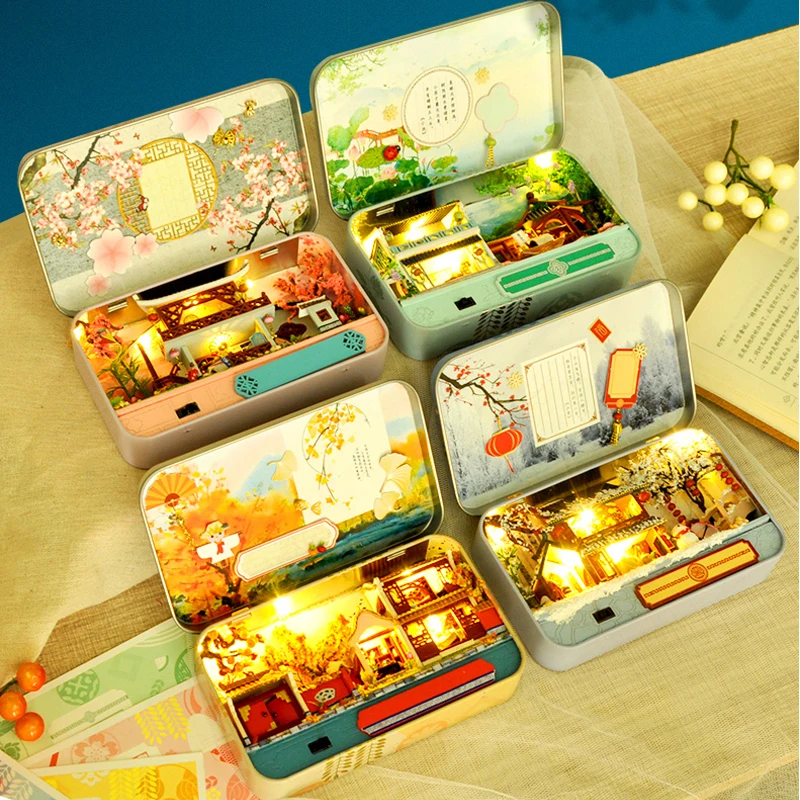 Box Theatre Dollhouse Miniature Toy with Furniture DIY Miniature Doll House LED Light Toys for Children Birthday Gift