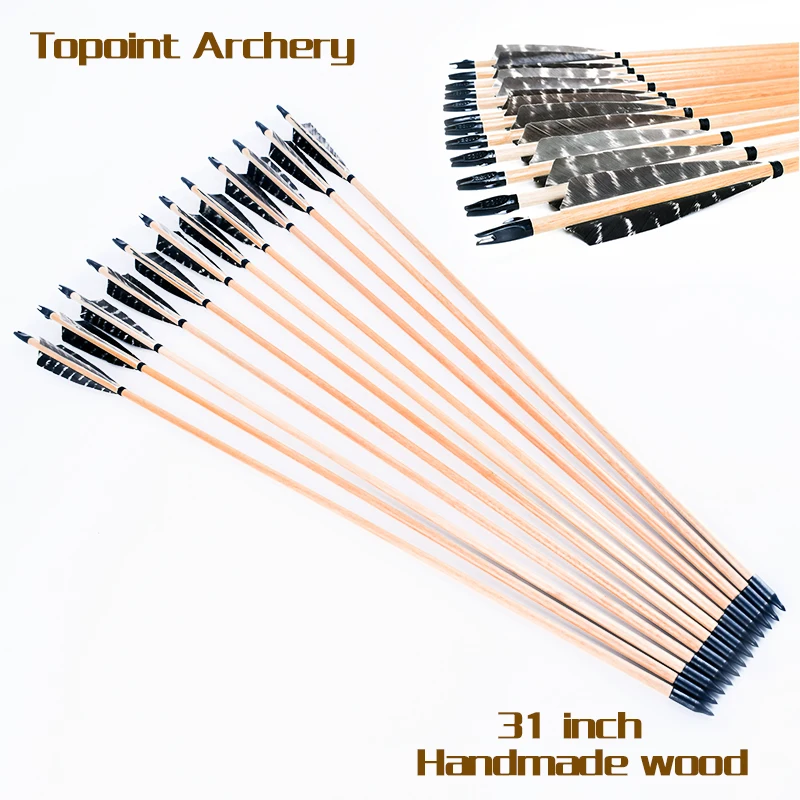 

12 pcs High Quality Archery Pine Wood Arrows Bolts with 5 inch Real Turkey Feather For Hunting Archery bow