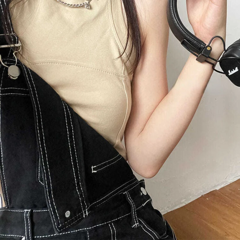 Overalls Frauen Sommer Schwarz Denim Insgesamt Streetwear Wischen Lose Hohe Taille Mode Vintage Casual Harajuku Preppy Mädchen Chic