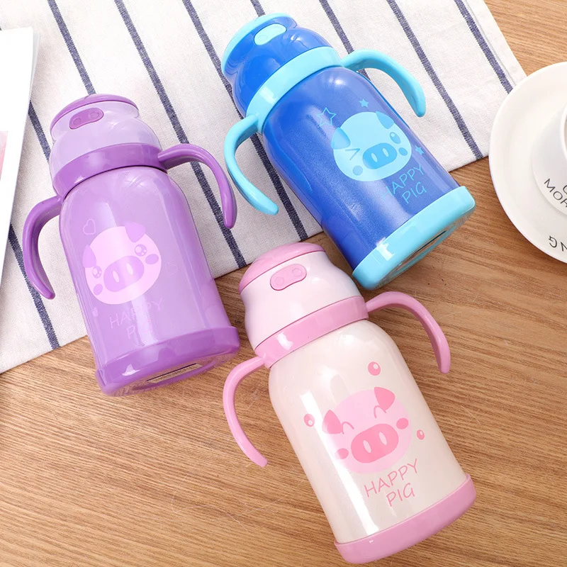 350ml Baby Pig Feeding Cup Stainless Steel Milk Thermos for Children Insulated hot water Bottle leak-poof thermal Cup