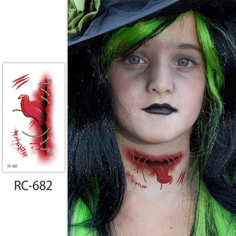 Tatouages temporaires imperméables et réalistes, étiquettes de tatouage, cicatrices de taches de sang, pieuvre, araignée d'horreur d'halloween, vente en gros, livraison directe