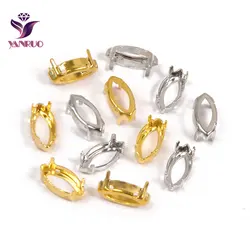 YANRUO-ajuste de garra de ojo de caballo Navette, Base de piedras de cobre, costura de oro plateado con diamantes de imitación de cristal, ropa, bricolaje, Metal