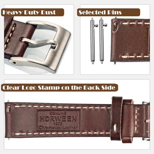 Imagen 2 del producto Correas de cuero genuino Horween de alta calidad, pulseras de cuero de vaca hechas a mano con envoltura suave marrón, 18mm, 20mm y 22mm