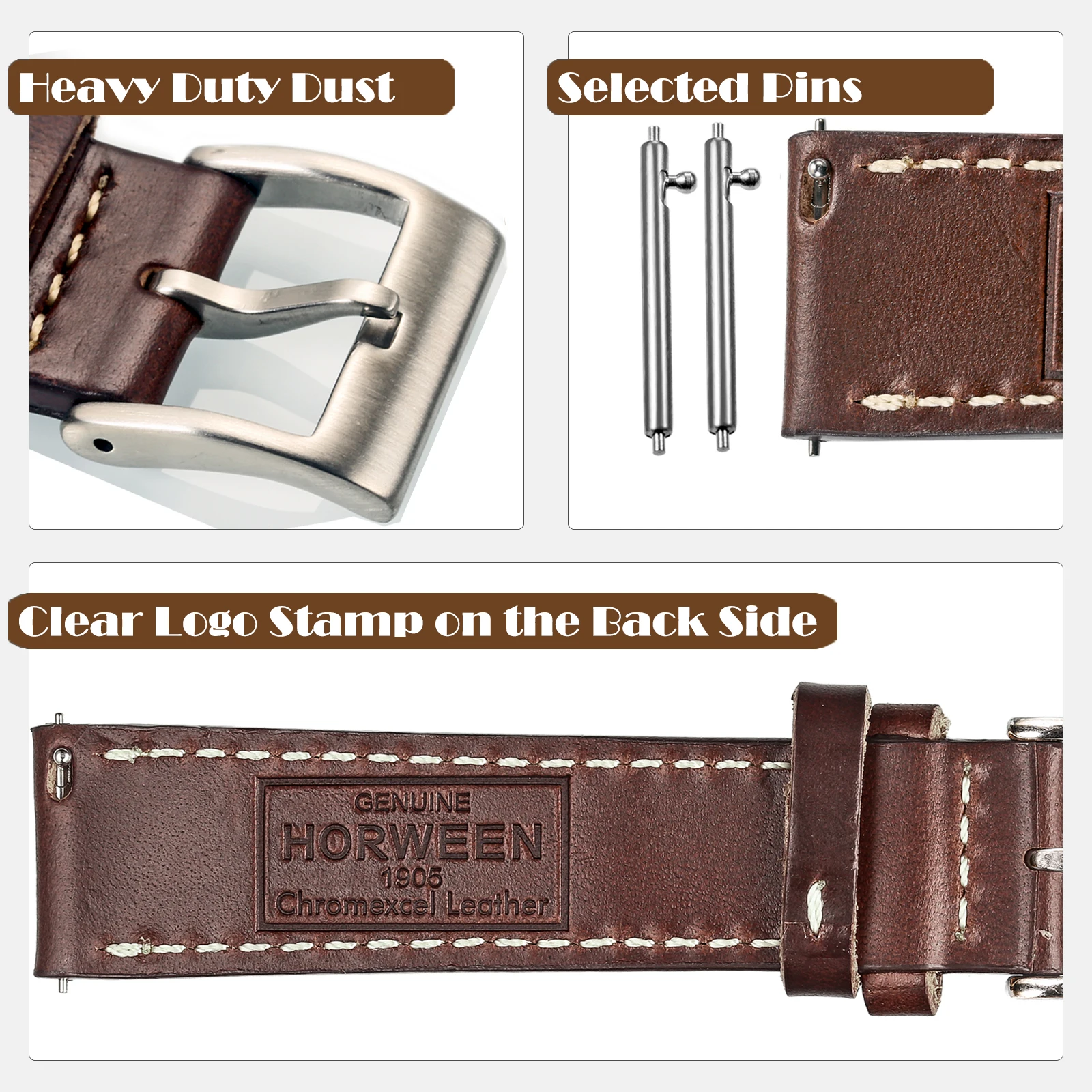 Imagem -02 - Horween Tiras de Couro Genuíno Marrom Envoltório Macio Artesanal Bandas de Pulso de Couro Cavalo 18 mm 20 mm 22 mm Alta Qualidade