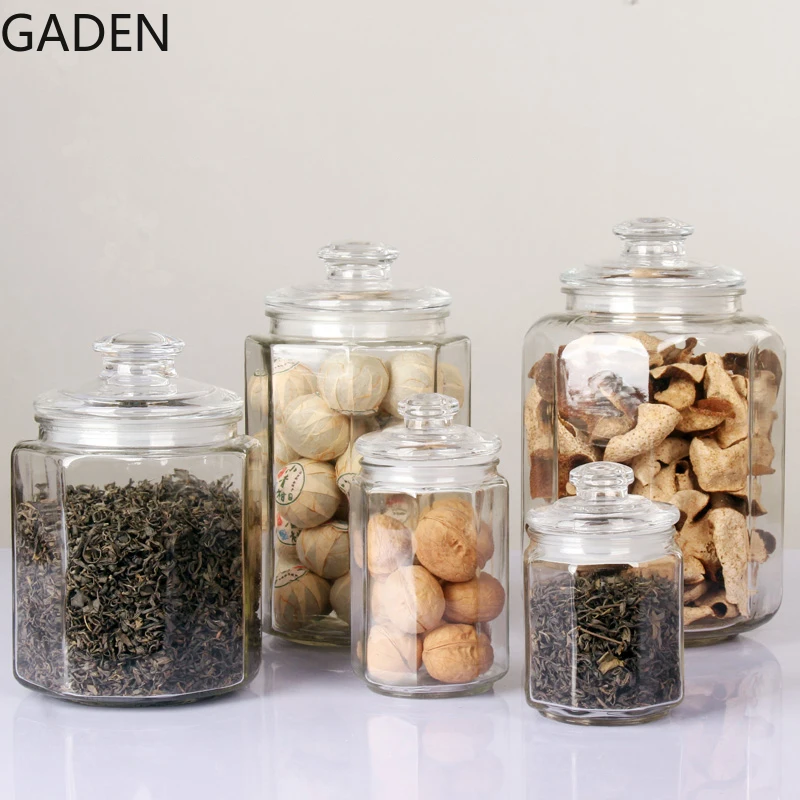 Octagonal Transparent Glass Sealed Tank Storage Tank Tea Caddy Dried Fruit Bottle Storage Bottle Dried Fruit Storage Tank