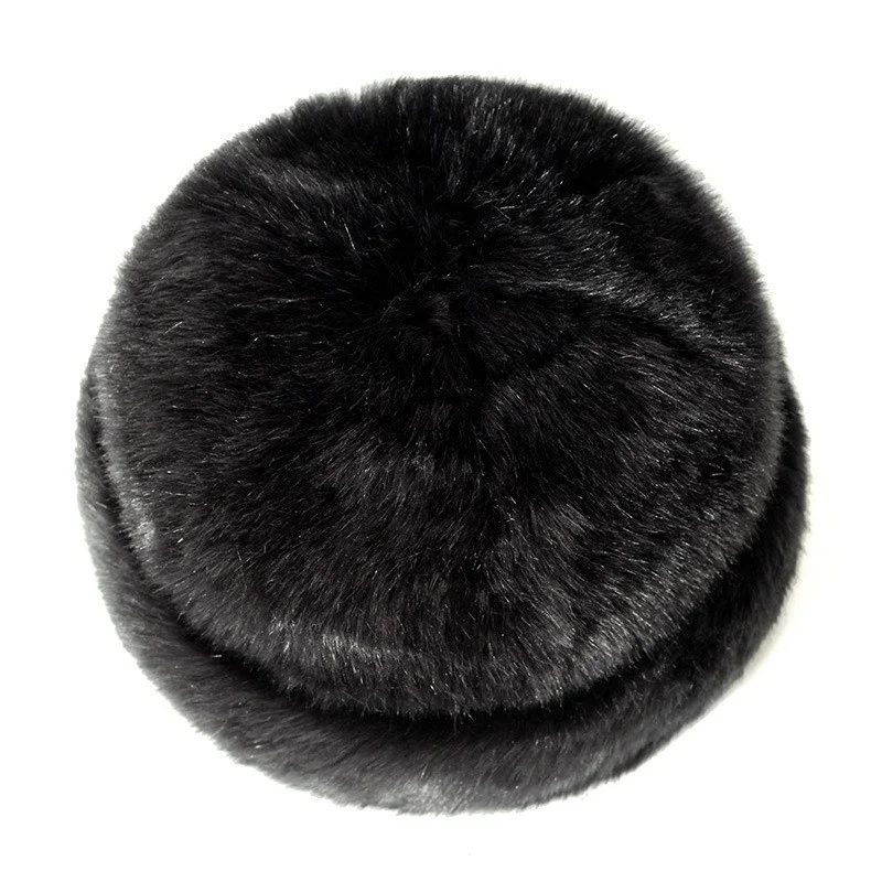 Men Faux Mink Fur Russian Cossack Hat Ushanka Winter Warm Black Hat