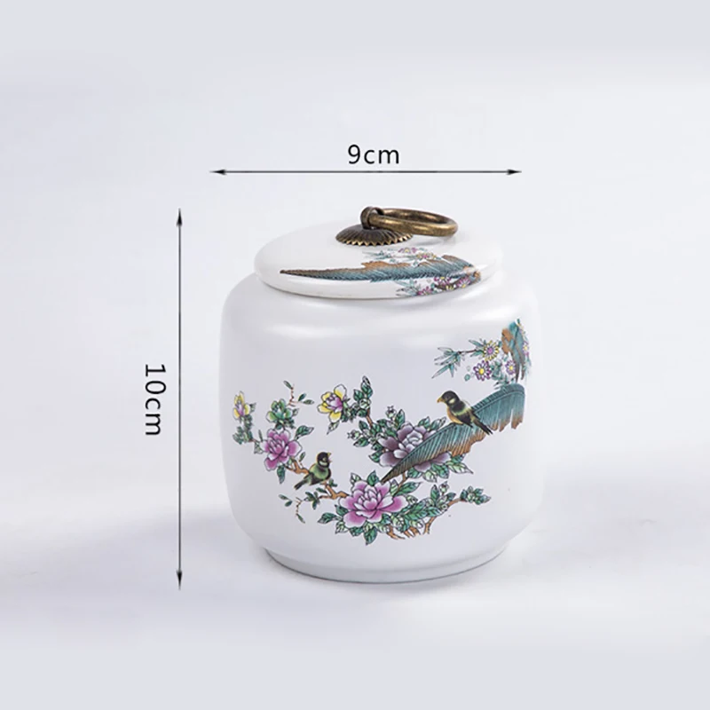 Classical Landscape Flower and Bird Storage Jar Ceramic Tea Caddy with Lid Household White Sealed Nut Storage Jar Food Container